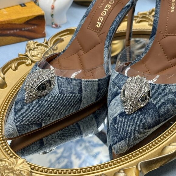🆕 KURT GEIGER LONDON 🧿 NWOB Belgravia Denim Vinyl High Heel - Sz 37 US 7 - Picture 11 of 15